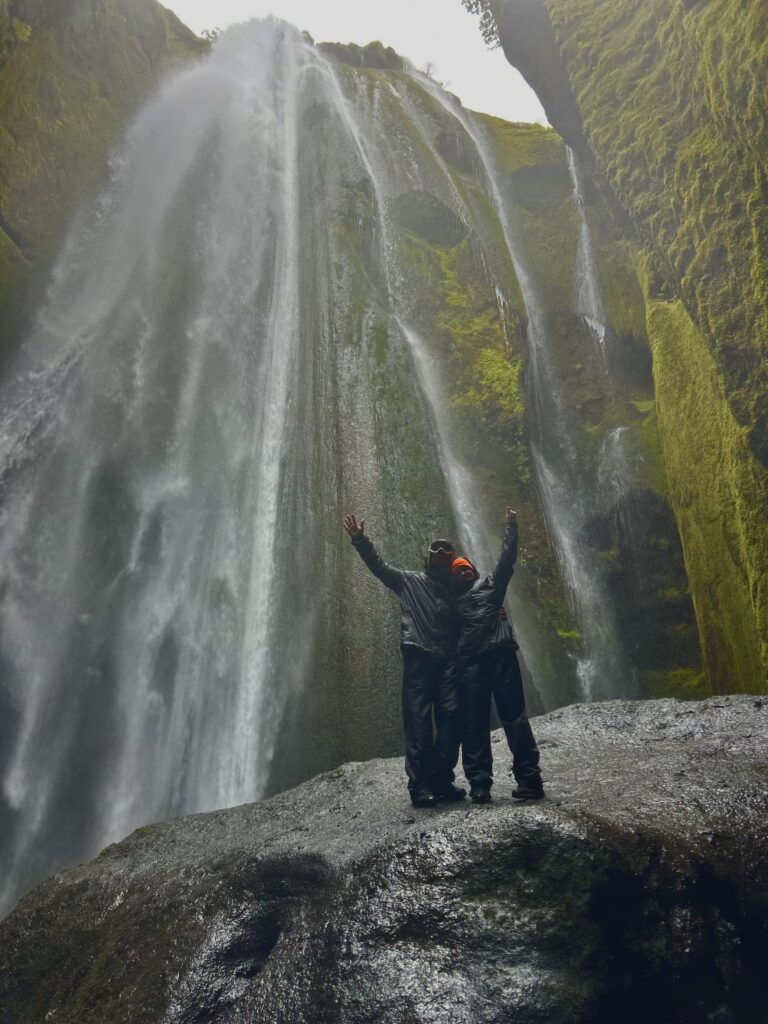 Seth Broersma and Morgan standing infront of Gljúfrabúi
