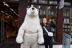 Morgan infront of the Reykjavik Bear in Iceland